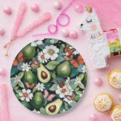 アボカドスと蝶グリーンフローラ ペーパープレート (パーティー)