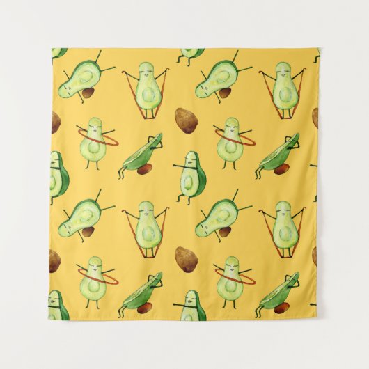 アボカドトレーニング:おもしろい水彩パターン タペストリー (正面)