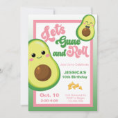 アボカドバースデーパーティーキッズグリーンピンク誕生日 招待状 (正面)