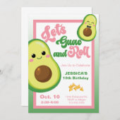 アボカドバースデーパーティーキッズグリーンピンク誕生日 招待状 (正面/裏面)