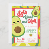 アボカドバースデーパーティーキッズグリーンレッド誕生日 招待状 (正面)