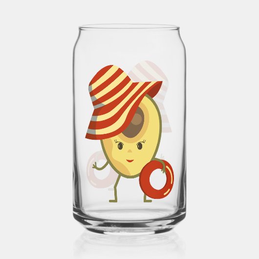 アボカドビーチガールとサンハットとスイムリング ガラス缶 (正面)