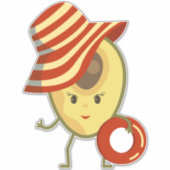 アボカドビーチガールとサンハットとスイムリング シール (正面)