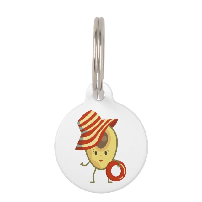 アボカドビーチガールとサンハットとスイムリング ペット　ネームタグ (正面)