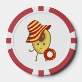 アボカドビーチガールとサンハットとスイムリング ポーカーチップ (正面)