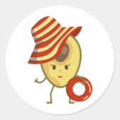 アボカドビーチガールとサンハットとスイムリング ラウンドシール (正面)