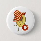 アボカドビーチガールとサンハットとスイムリング 缶バッジ (正面)