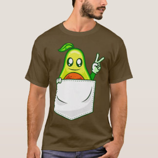 アボカドピースサインチェストポケットおもしろい Tシャツ
