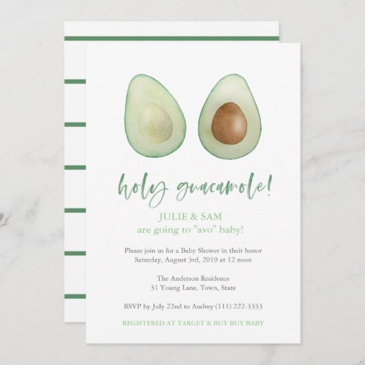 アボカドプニーおもしろいカップル赤ちゃんシャワー 招待状 (正面/裏面)
