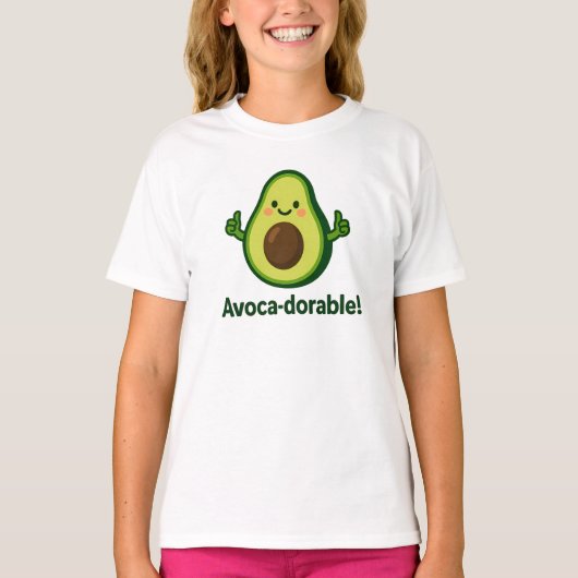 アボカド愛に溢れたかわいいグリーンアボカドデザイン Tシャツ (正面)