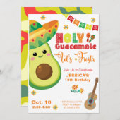 アボカド誕生日フェスタパーティーキッズグリーンレッド 招待状 (正面/裏面)