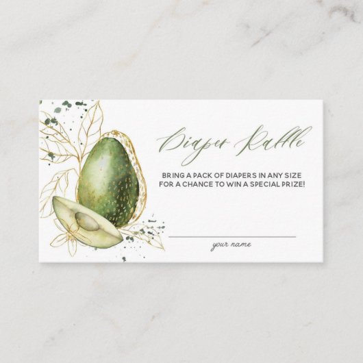 アボカド赤ちゃんシャワーおむつラッフルカード 名刺 (正面)