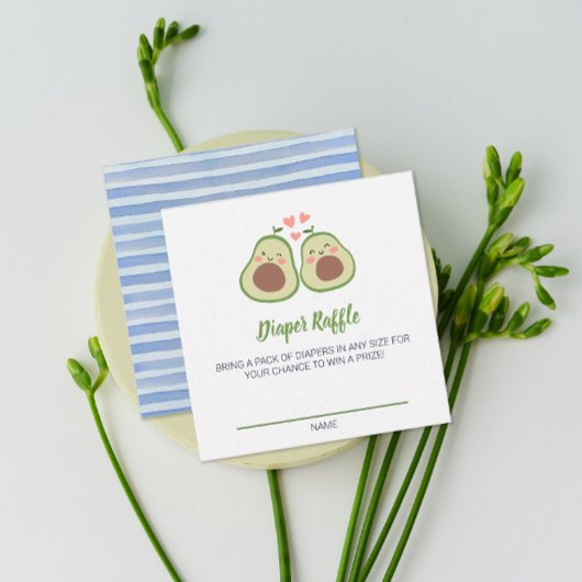 アボカド赤ちゃんシャワーおむつラッフルゲームカード エンクロージャーカード