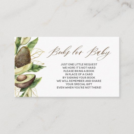 アボカド赤ちゃんシャワーブックベビーカード 名刺 (正面)