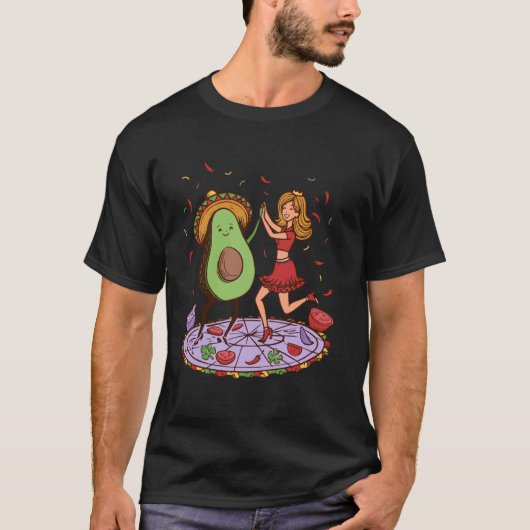 アボカド踊りサルサシンコデマヨメキシコアボカド Tシャツ (正面)