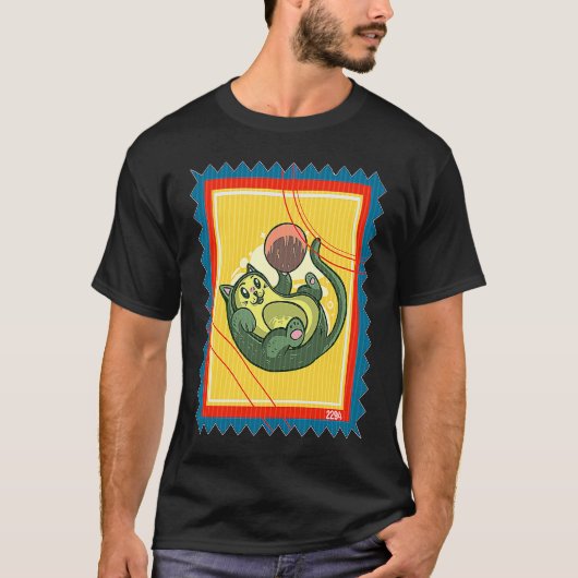 アボカド野菜猫の切手 Tシャツ (正面)