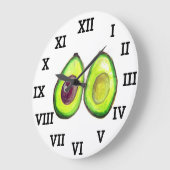 アボカド キッチン 野菜 ヘルシー 水彩 フード ラージ壁時計 (傾斜)