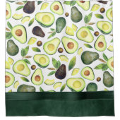 アボカド |ダークグリーン素朴フルーツパターン シャワーカーテン (正面)