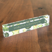 アボカド |ダークグリーン素朴フルーツパターン デスクネームプレート (側面)