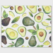 アボカド |ダークグリーン素朴フルーツパターン ラッピングペーパー (フラット)