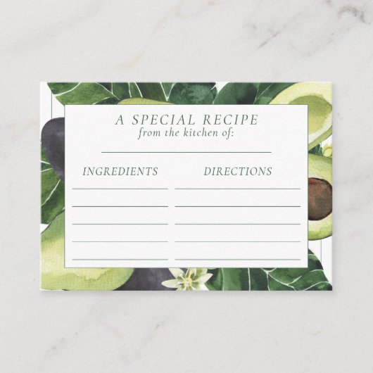 アボカド |ダークグリーン素朴レシピカード エンクロージャーカード (正面)