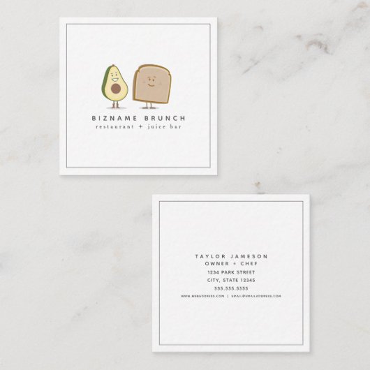アボカド+トースト·ブルンチ·レストランシェフ·スクエア スクエア名刺 (正面/裏面)