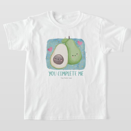アボカド・ユー・コンプリート・ミー ラブ かわいい 水彩画 Tシャツ (レイダウン)