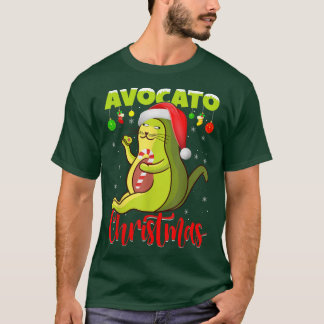 アボカド 猫好き クリスマス ライト サンタ アボカド 猫 チャン Tシャツ