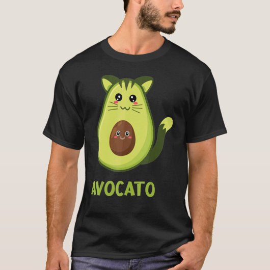 アボカド 猫 クール キュート ヒゲ ネコ Tシャツ (正面)