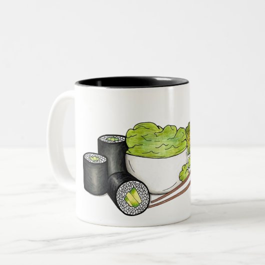 アボカ転がドわさび日本のすしディナー ツートーンマグカップ (正面左)