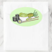 アボカ転がドわさび日本のすしディナー 楕円形シール (バッグ)