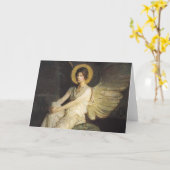 アボット・セイヤーによって岩に座る翼のある姿 カード (黄色い花)