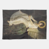 アボット・セイヤーによって岩に座る翼のある姿 キッチンタオル (横)