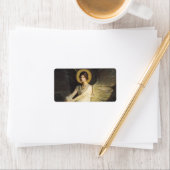 アボット・セイヤーによって岩に座る翼のある姿 ラベル (インサイチュ)