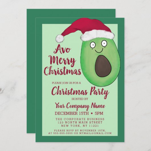 アボメリー引用文アボカドサンタ企業のクリスマス 招待状 (正面/裏面)