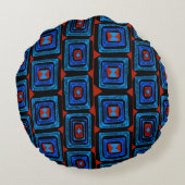 アボリジナルスクウェア – 赤ターコイズブルー ラウンドクッション (裏面)