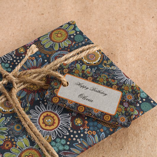 アボリジナルスタイル花光沢ラッピング紙 ラッピングペーパー