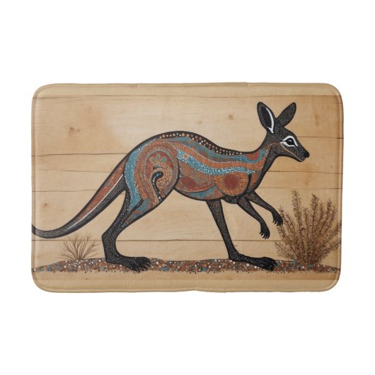 アボリジナルテーマのカンガルー バスマット (正面)
