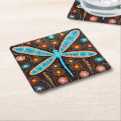 アボリジナルドットアートドラゴンフライコースター スクエアペーパーコースター (アングル)