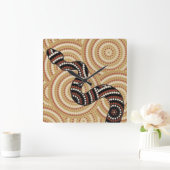 アボリジニ絵画ウム スクエア壁時計 (ホーム)