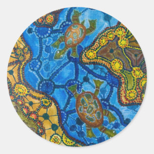 アボリジニ絵画ガメ ラウンドシール