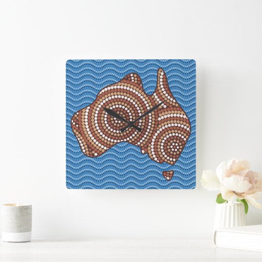 アボリジニ·オーストラ絵画リア·ドットズ スクエア壁時計 (ホーム)