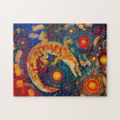 アボリジネドットアートスタイルのワニ ジグソーパズル (横)