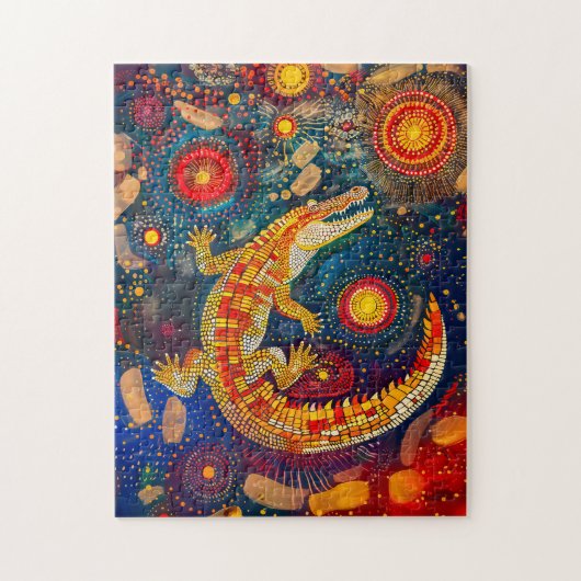 アボリジネドットアートスタイルのワニ ジグソーパズル (縦)