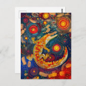 アボリジネドットアートスタイルのワニ ポストカード (正面/裏面)