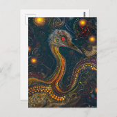 アボリジネドットアートスタイルのEMU ポストカード (正面/裏面)