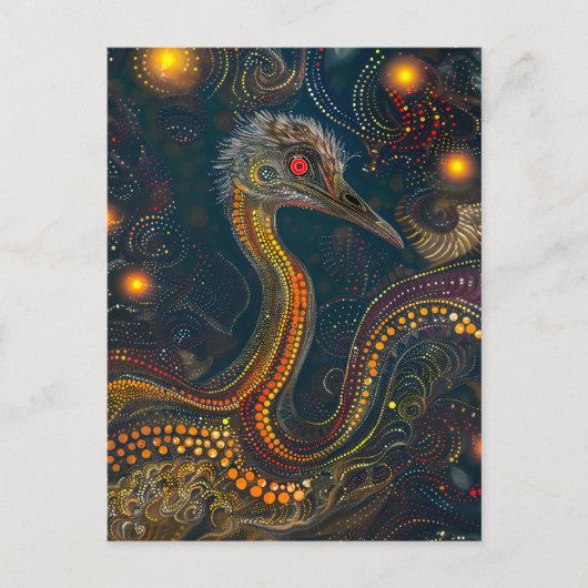 アボリジネドットアートスタイルのEMU ポストカード (正面)