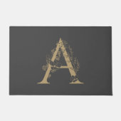 アボーエレガントフローラモノグラムイニシャルグレー金ゴールド ドアマット (正面)