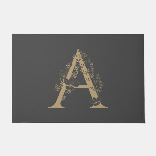 アボーエレガントフローラモノグラムイニシャルグレー金ゴールド ドアマット (正面)