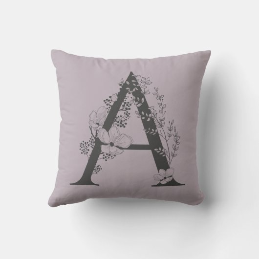 アボーエレガントフローラモノグラムイニシャル薄紫グレー クッション (裏面)